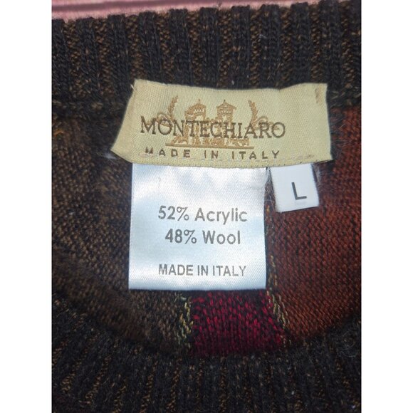Montechiaro Wool & Acrylic Argyle Sweater Large Made In Italy - Picture 4 of 7